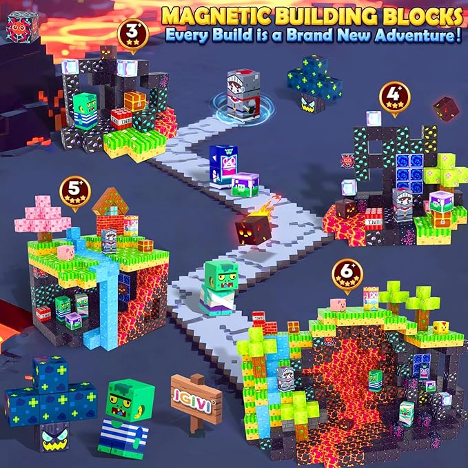 150PCS Magnetic Blocks - Build Mine Magnet World Set, Magnets Building Toys for Kids Ages 3-5 6-8 8-12, Supplies Birthday Party Gifts for 3+ Year Old Boys Girls, STEM Sensory Toys for Toddlers