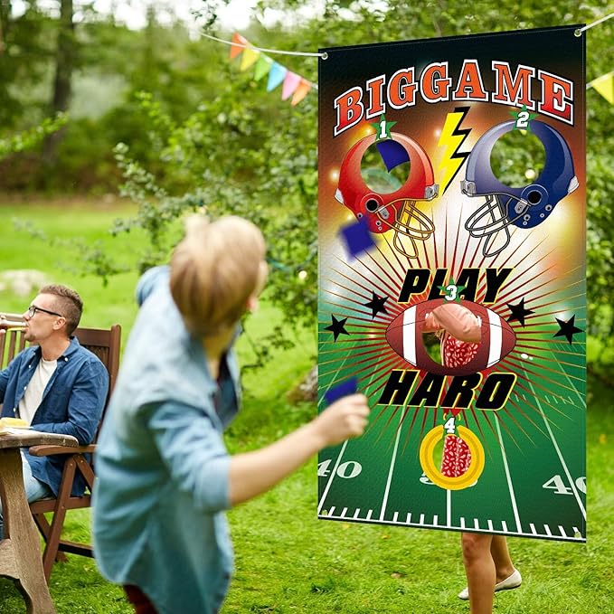 Blulu Football Toss Target Games Bean Bag Toss Game with 3 Bean Bags Football Party Decorations Indoor and Outdoor Party Game for Boys Adults Family Birthday Party Supplies
