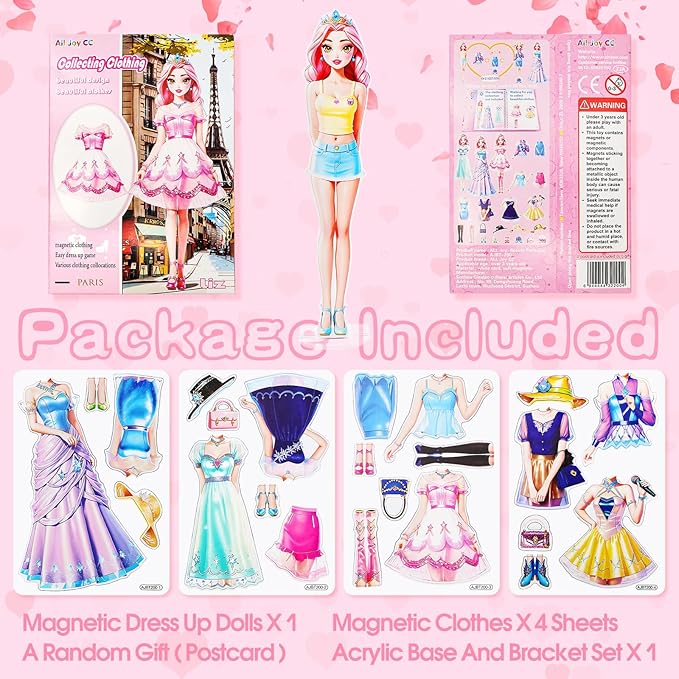 PainZieteg Magnetic Dress Up Dolls, Magnetic Princess Dress Up Paper Dolls, Magnetic Dress Up Dolls for Girls Ages 4-10 Learning Created Imagine Set Birthday Gift (Liz)