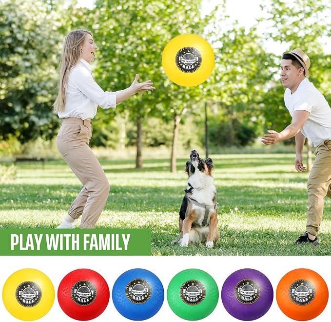 Jerify 12 Pack 8.5 Inch Playground Balls Rubber Sport Kickballs Bulk 6 Colors Inflatable Dodgeballs Bouncy Balls for Adults Indoors Outdoors Games Gym Exercise(Bright Colors)