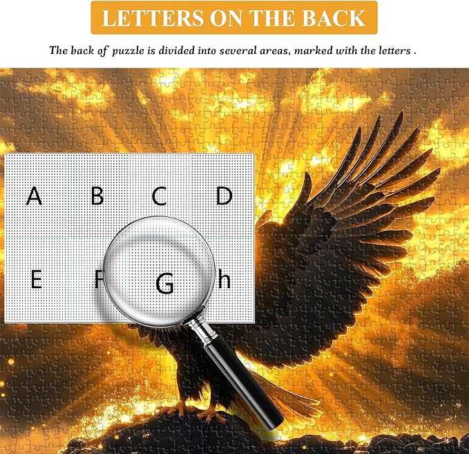 Solar Eagle Puzzle for Adults 1000 Pieces, Majestic Bald Eagle with Golden Sunrise Artwork Wings of Glory, Freedom Faith Animal Bird Jigsaw Puzzle