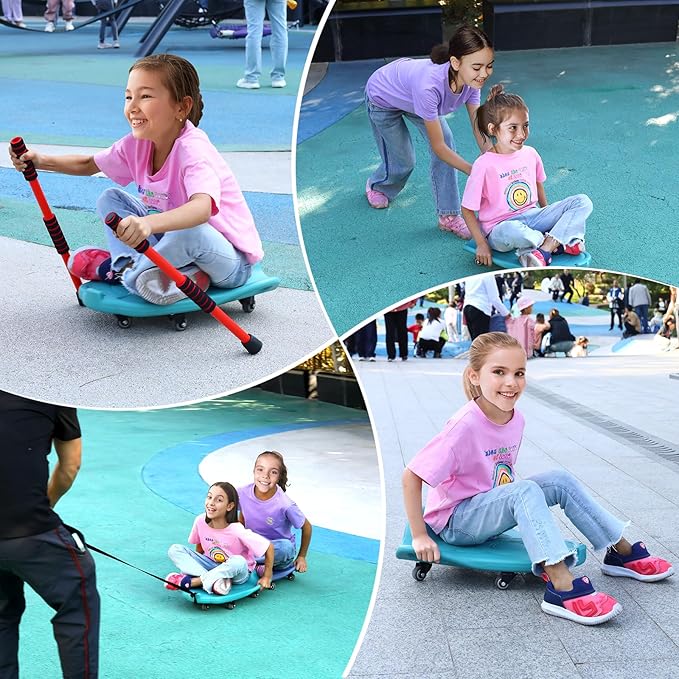 Large Scooter Board for Kids, Plastic Floor Scooter Board with Handles and Buckle, Gym Scooters for Indoor Outdoor Sports,Sensory Training
