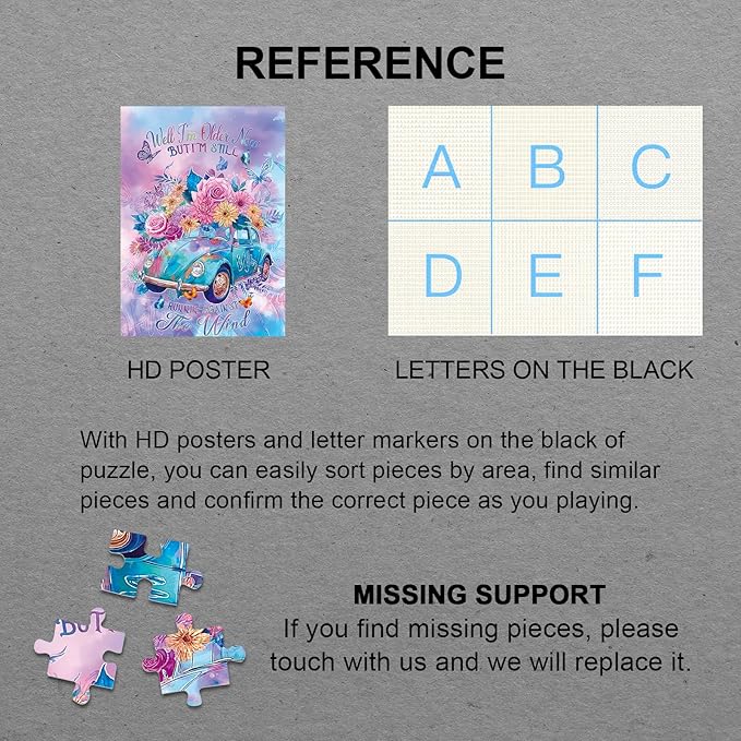 Colorful Car Flower Puzzles for Adults 1000 Pieces, Gradient Inspirational Plant Art Jigsaw Puzzles, Beautiful Butterfly Floral Impossible Aesthetic Puzzle