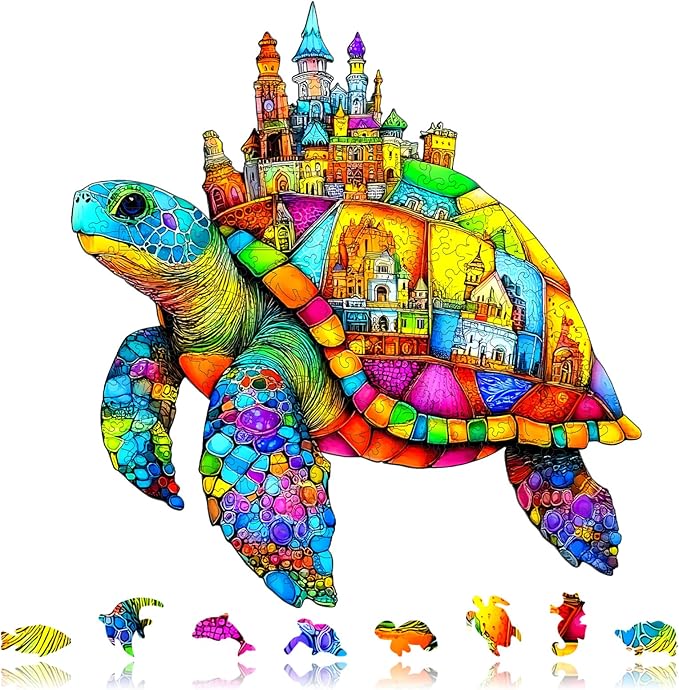 Mocfesk 456 Pieces Sea Turtle Wooden Puzzles for Adults, Fairy-Tale Ocean Wooden Jigsaw Puzzles, Unique Shaped Wood Cut Puzzles for Parent and Child, Family Toy Home Decoration 16.9'' x 15.8''