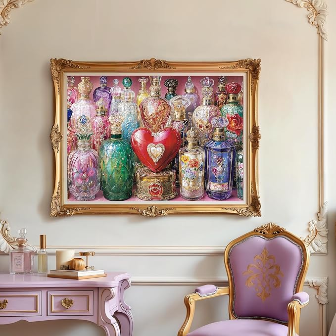 1000 Piece Puzzles for Adults,Colorful Perfume Jigsaw Puzzle,Pink Flower Bottle Puzzles 1000 Pieces,Creative Games and Gifts Difficult Heart Puzzle Home Decor Toy for Adults (27.5"x19.6"), 1:1 Poster
