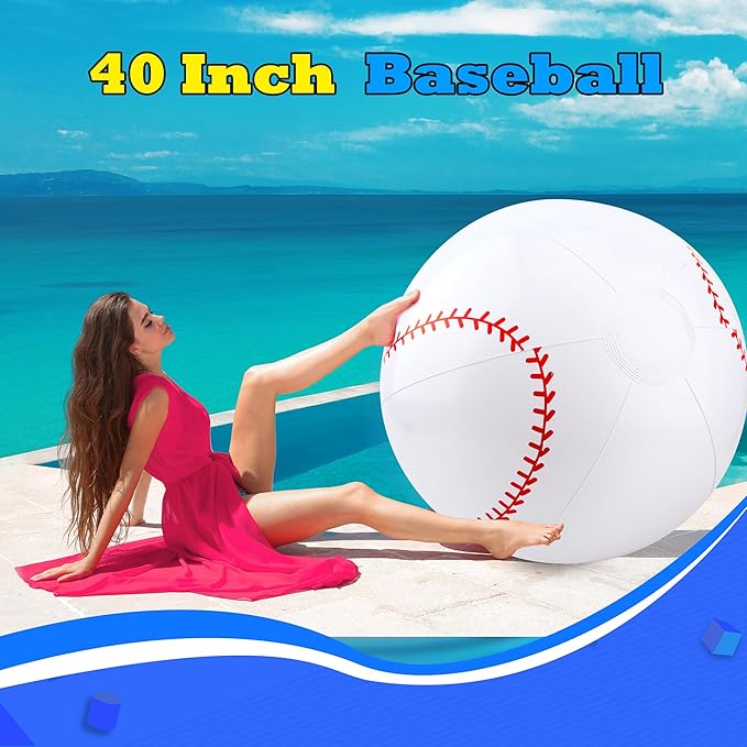 2 Pcs 40 Inch Giant Inflatable Soccer Ball Basketball Volleyball Baseball Blow Up Beach Balls Large Inflatable Sport Pool Balls for Outdoor Activity Games Pool Decoration