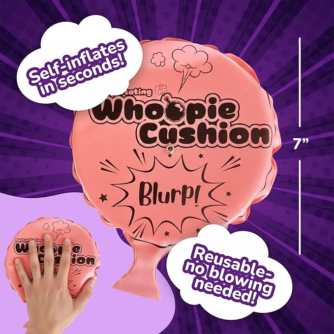 ArtCreativity Self Inflating Whoopie Cushion Set - 3 Pack - 7 Inch Whoopee Cushions for Rib Cracking Fart Sounds - Classic Prank Toys for Boys and Girls - Party Favors and Gag Gifts for Kids