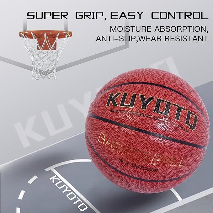 KUYOTQ Kids Youth Adult Size 3/4/5/6/7 (22/25.5/27.5/28.5/29.5") Basketball Premium Rubber or Faux Leather Basketball Indoor Outdoor Basketball for Boys Girls Womens Mens Basketball Gifts (Deflated)