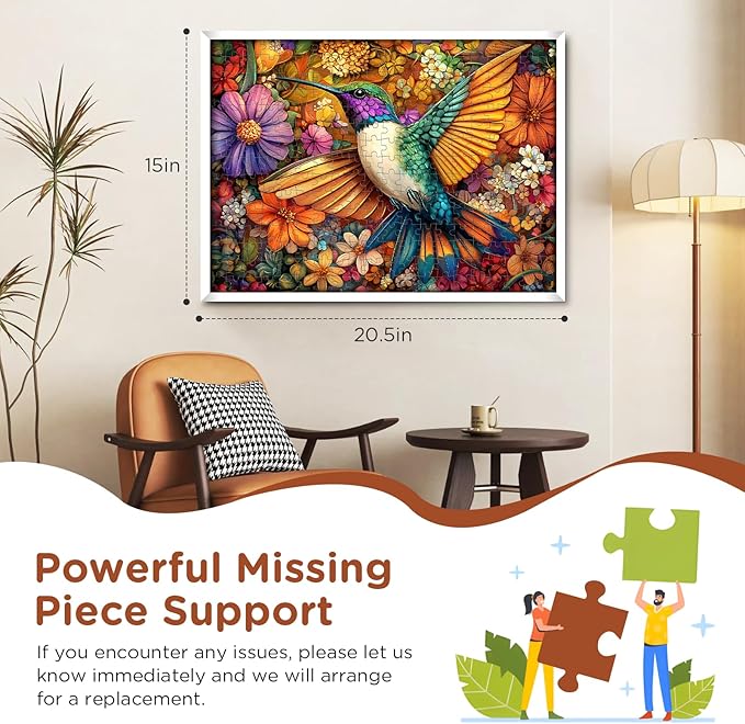 Adult Puzzles 300 Pieces, Hummingbird Floral Jigsaw Puzzles for Kids Adults Seniors 300 Pieces, Glossy Sturdy Vibrant Puzzle 300 Piece, Challenging Puzzle Great Gift for Family Friends