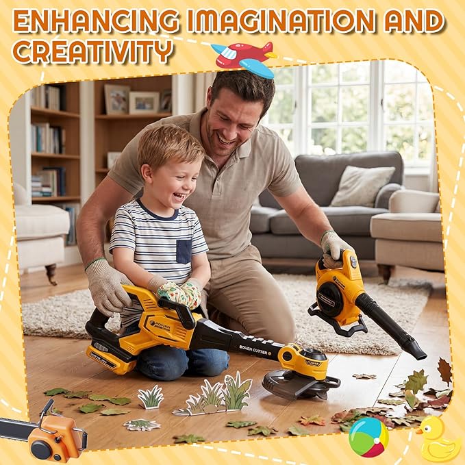 2 Pcs Toy Gardening Tool Set for Kids Toy Leaf Blower Weed Trimmer Play Set with Lights and Sounds Birthday Gifts for Christmas Boys Girls