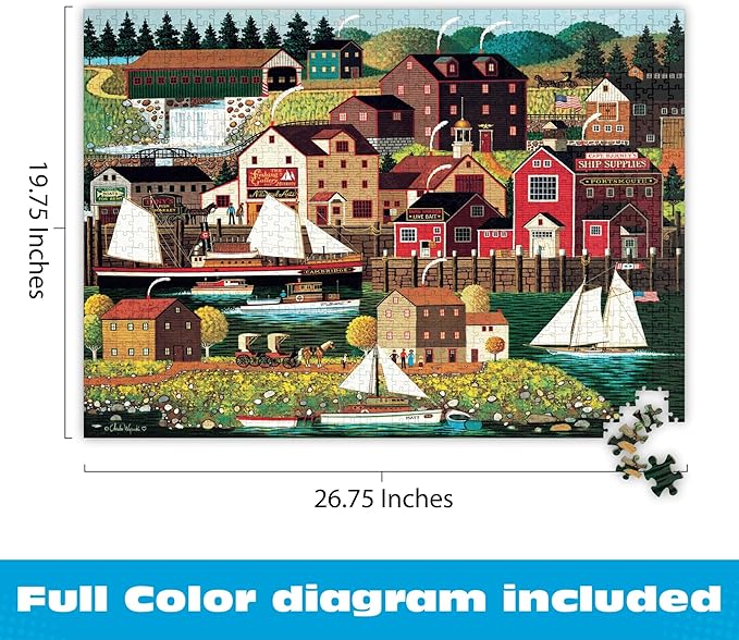 Buffalo Games The Cambridge by Charles Wysocki 1000 Piece Jigsaw Puzzle for Adults Classic Americana Harbor Scene with Reference Poster Made in The USA