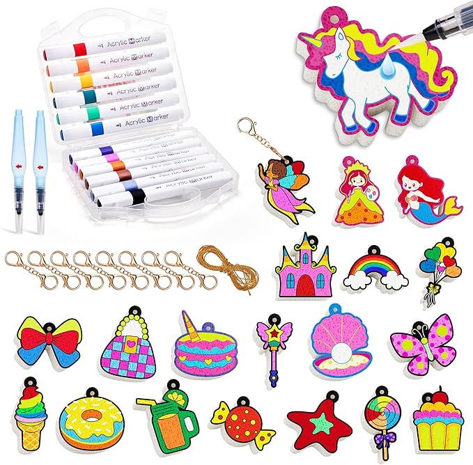 JoyCat Art Kit- 3D DIY Foam Texture Painting Kit, Unicorn & Princess Magic Puffy Paint Kit, Easter Basket Stuffers, Craft Kits for Kids, Creative Gift for Girls & Boys Ages 4, 5, 6, 7, 8, 9, 10