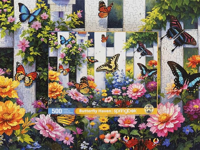 Springbok Butterfly Haven 500 Piece Jigsaw Puzzle for Adults - Colorful Butterfly Garden - Unique Cut Pieces - Made in USA