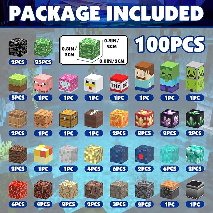 Magnetic Blocks -100PCS Magnetic Building Blocks Toys for Kids, 0.8 inch Stacking Magnet Cubes STEM Sensory Construction Block Game for Boys Girls Age 3+ Birthday Party Supplies