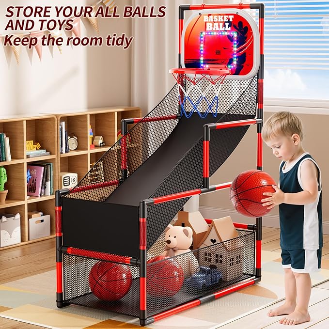 Arcade Basketball Game Set for Kids 3-12 Years Old, Kids Basketball Hoop with 4 Balls & Pump, Indoor Outdoor Sports Play Toys, Basketball Games Toys, for Boys Girls Teens