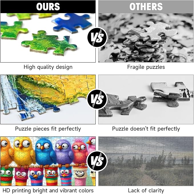Funny Birds Puzzles for Adults 1000 Pieces, Cute Colorful Cartoon Bird on Clothesline & Socks Art Puzzle with Letters on Back, 28x20 Challenging Wall Decor, Family Game, Easter