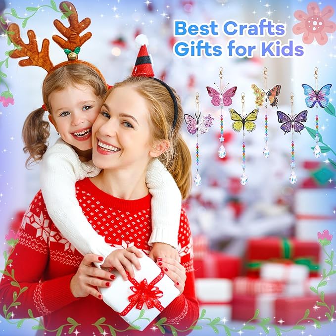 Diamond Art Kits for Kids Ages 6-12: Gifts for 7 8 9 10 Year Old Girls Teens Birthday Gifts Creative Arts & Crafts for Girls Boys DIY Wind Chime & Suncatcher Craft Kit Crystal Decor Kit Butterfly