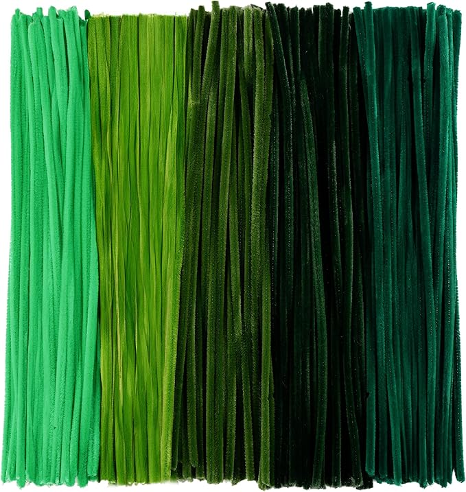 Caydo 200 Pieces Gradient Green Pipe Cleaners for Easter Decorations, Thick Fluffy Chenille Stems Bulk for Flowers, Animals, Kids Creative Arts & Crafts Making