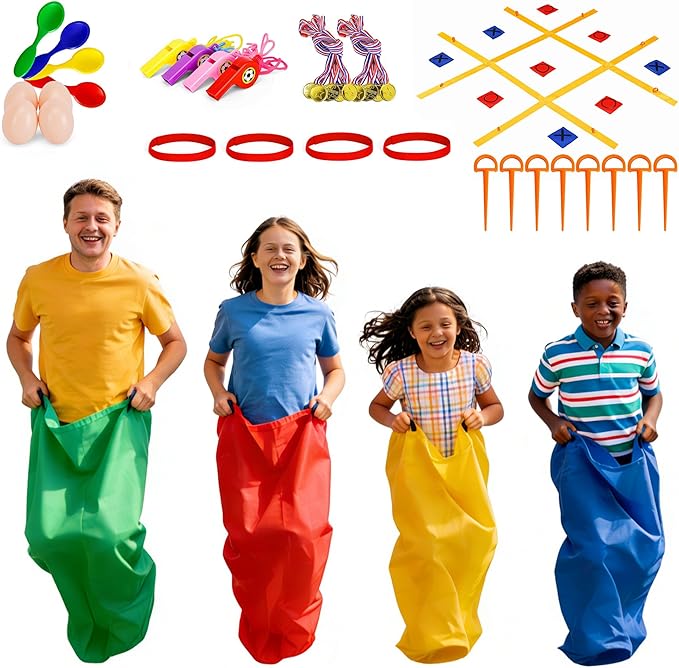 Outdoor Games Kit,Outside Toys,39 Pieces Outdoor Carnival Games,Yard Game,Potato Sack Race Bags for Kids Adults, Egg Spoon Relay Race, 3 Legged Race Bands, Birthday Party Yard Lawn Easter Games
