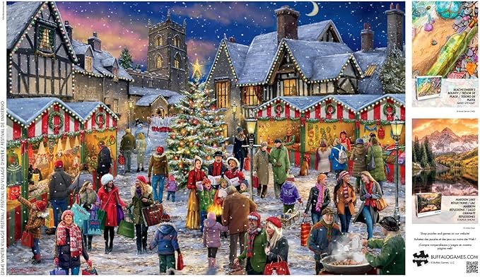 Buffalo Games – Winter Village Festival - 2000 Piece Jigsaw Puzzle - Colorful, Christmas Puzzles for Adults – Precision-Cut Pieces, Festive Artwork, and Hours of Winter Fun