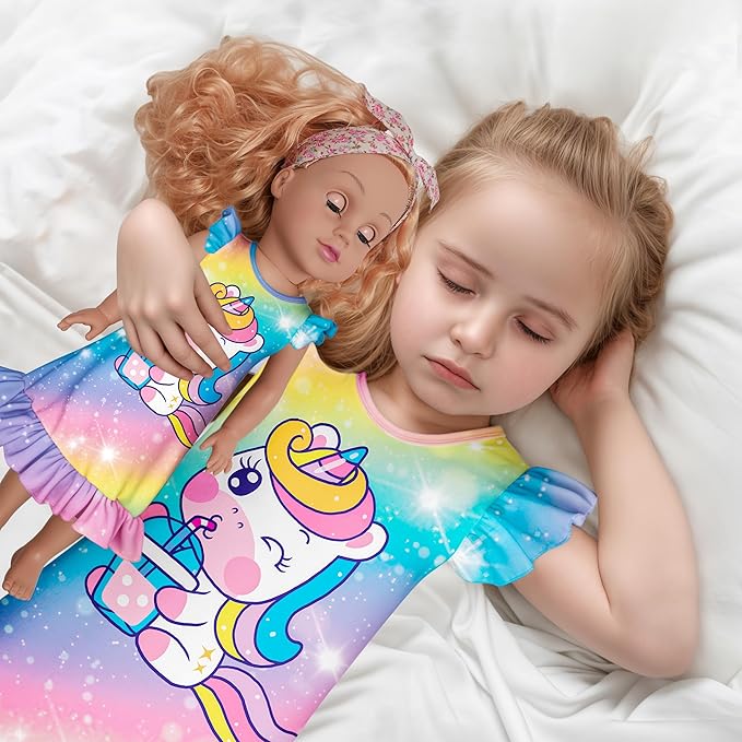 LQSZ Doll and Girl Matching Nightgown Outfit Pajamas Nightie Nightgown for Girls and Dolls Clothes