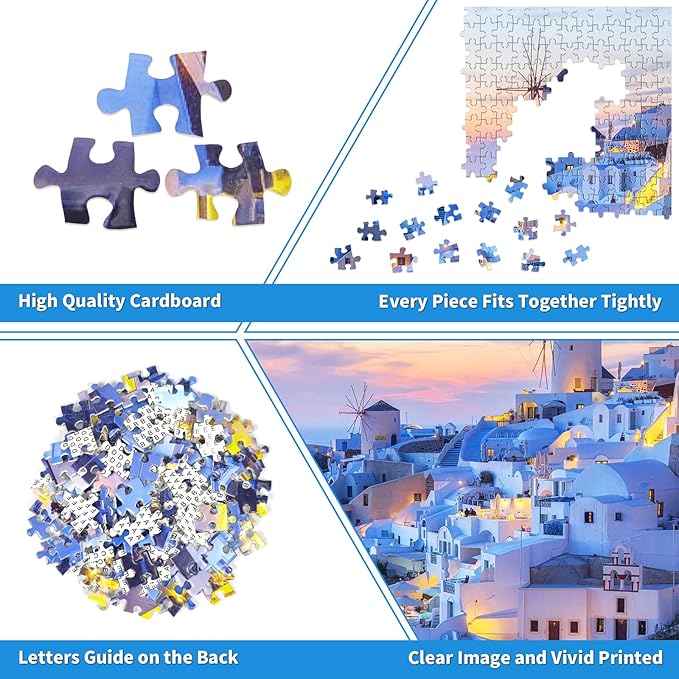 1000 Piece Puzzle for Adults Santorini Landscape Puzzles for Adults 1000 Pieces Skyline Sunset Jigsaw Puzzles 1000 Pieces Greece Buildings Puzzle Scenery Puzzles for Adults Teens Seniors