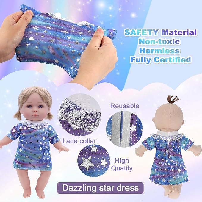 Girl Doll Clothes and Accessories - 6 Sets for 11 Inch Dolls, Alive-Baby Princess Dress, Gown, Pajamas, Cute Baby Outfits Christmas Birthday Gift Little Girls