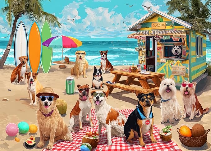 500 Piece Puzzle for Adults – Beach Dog Jigsaw Puzzle 500 Pieces for Adults – Interlock Perfectly Letter on Back No Dust, Home Decor Birthday Party Gift Toy for Men Women Elders Seniors