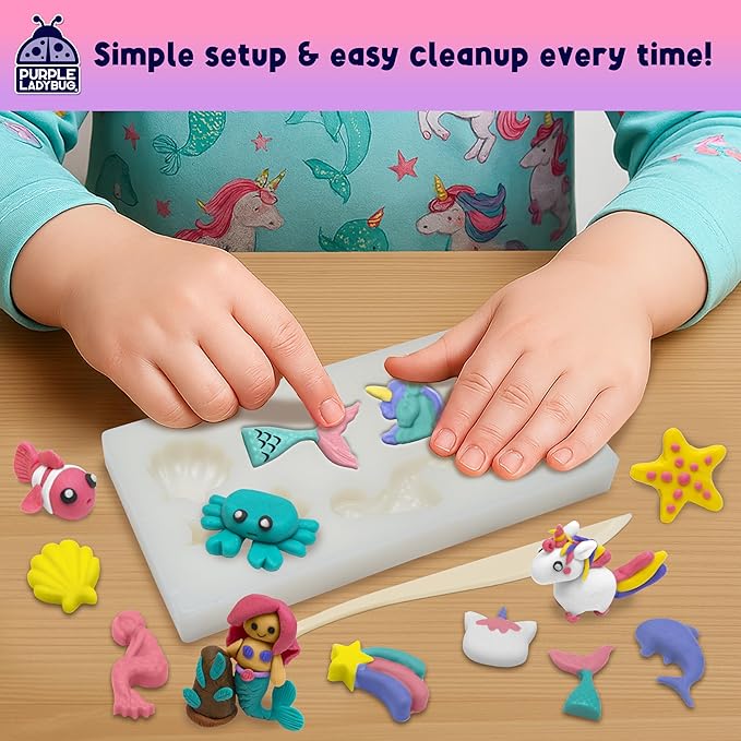 Eraser Lab DIY Clay Cute Eraser Kit for Girls - Unicorn & Mermaid Theme - Fun Craft Activity for Girls Aged 4 5 6 7 8 9 10, Back to School Supply, Birthday Gift Idea