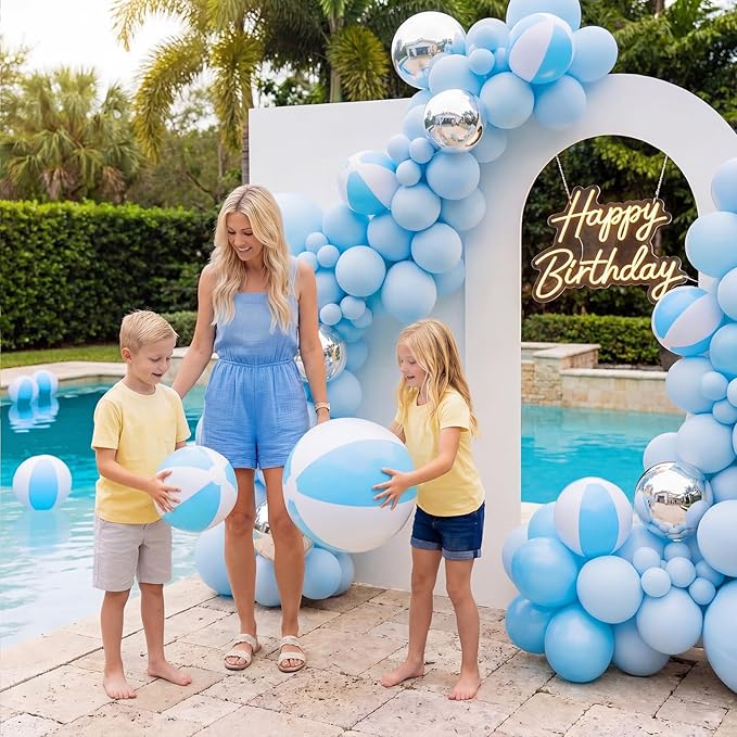 5 Pcs Inflatable Beach Balls 24 & 16 Inch Pastel PVC Large Beach Balls Bulk Blow up Pool Water Game Toy for Kid Adult Birthday Luau Summer Pool Party Favors Decorations(Blue)