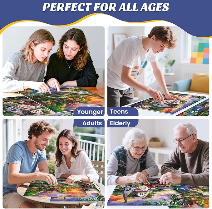 2 Pack 500 Piece Puzzle for Adults, Cottage Farmhouse Jigsaw Puzzle for Adults Teens,Large Piece Puzzle, Glossy & Sturdy Pieces,Challenging Family Game Great Gift,20.5x15 in
