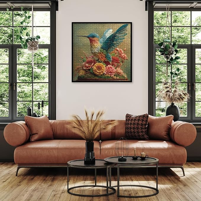 Colorful Hummingbird Flower Puzzles for Adults 1000 Pieces, Aesthetic Bird Wildflower Jigsaw Puzzle, Difficult Animal Art Puzzles