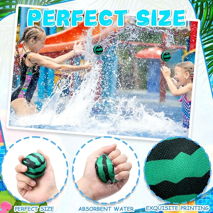 24 Pack Reusable Water Balls for Pool Fruit Party Favors 2 Inch Mini Pool Balls Bulks Water Fight Activities Favors Absorbent Toys for Kids Beach Party Supplies