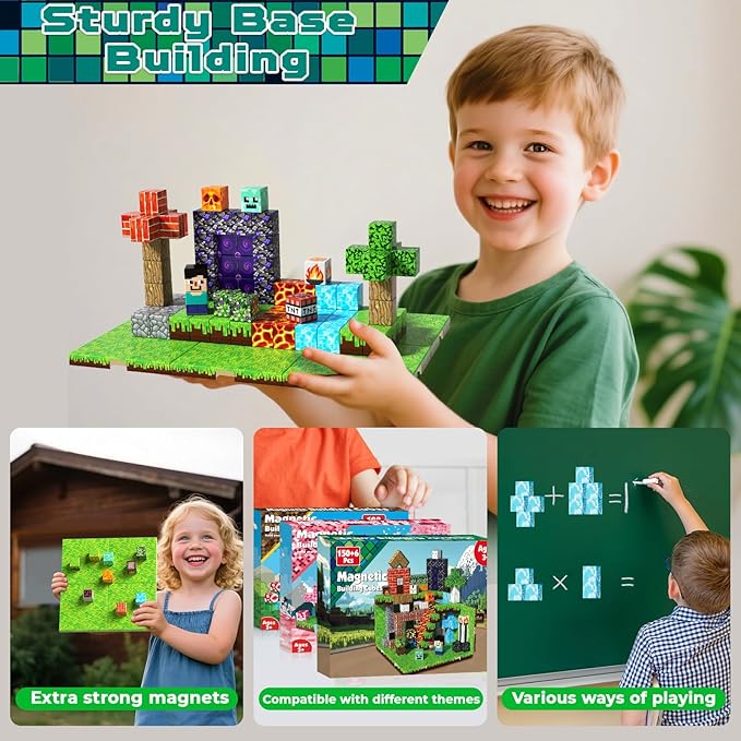 150PCS Magnetic Blocks with 6 Base Plate - Building Blocks Cubes for Kids Ages 4-8, STEM Magnet Building Toys Boys Girls, Easter Birthday Gifts Preschool Educational Learning Toy for 3+ Years Old