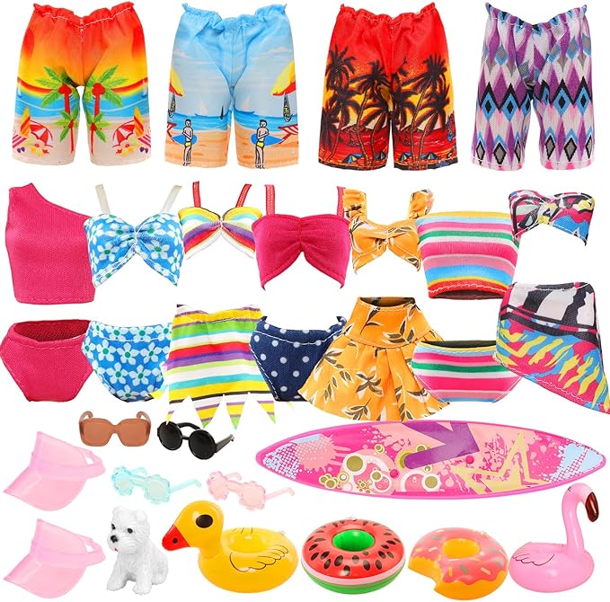 Miunana Handmade Doll Clothes and Accessories - 12 Pcs Set for 11.5 Inch Dolls - Swim Clothes, Trunks, Suits, Skateboard, Lifebuoys