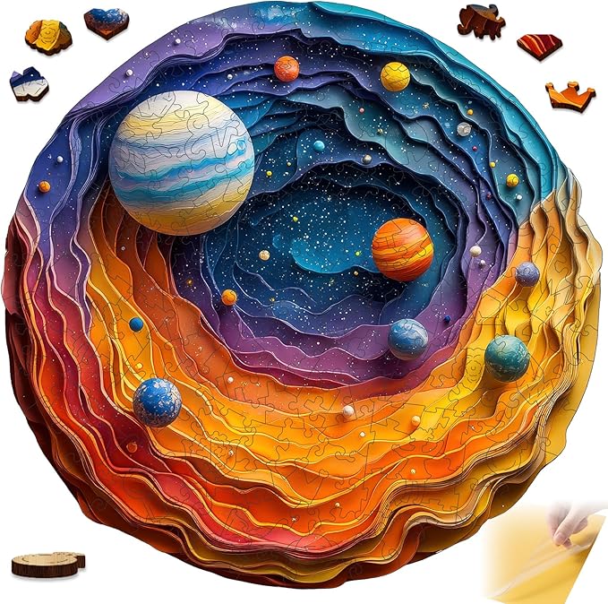 Mys Aurora Space Puzzles for Adults 500 Pieces, Unique Shapes Solar System Jigsaw Puzzles, 3D Visual Effect Planet Wooden Puzzles, Family Puzzle Games Birthday Gift, 16.5 x 16.2 Inches