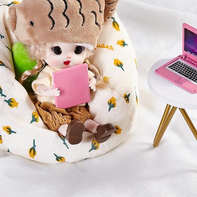 1/12 Dollhouse Furniture Decor Laptop Accessories, 1/6 Scale Minature Tablet Smart Phone Mini Stuff Doll House Furniture Play Set Accessories 3 Pcs (Pink)