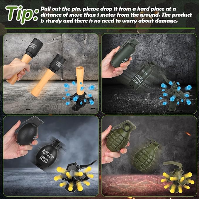 8Pcs Toy Hand Grenade for Tactical Game with 50 Round Ammo Model Battle Fake Grenade Toys for Outdoor Sport Role Play Prop Game,14+ and Adults