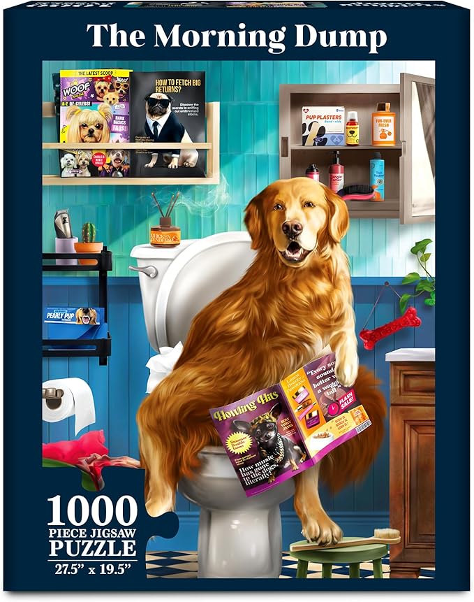 Jigsaw Puzzle 1000 Pieces - The Morning Dump, Fun for Families, Friends, Puzzle Enthusiasts, Game Nights, Includes Sorting Trays, Poster, Gifts for Dog Lovers Ages 15+, Finished Size 27.5” x 19.5"
