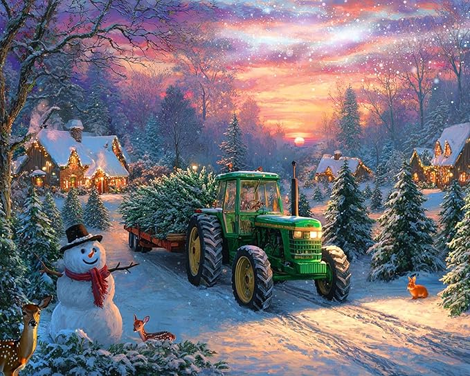 Springbok Bringing Home Christmas 1000 Piece Jigsaw Puzzle for Adults - John Deere Holiday Farm - Unique Cut Pieces - Made in USA
