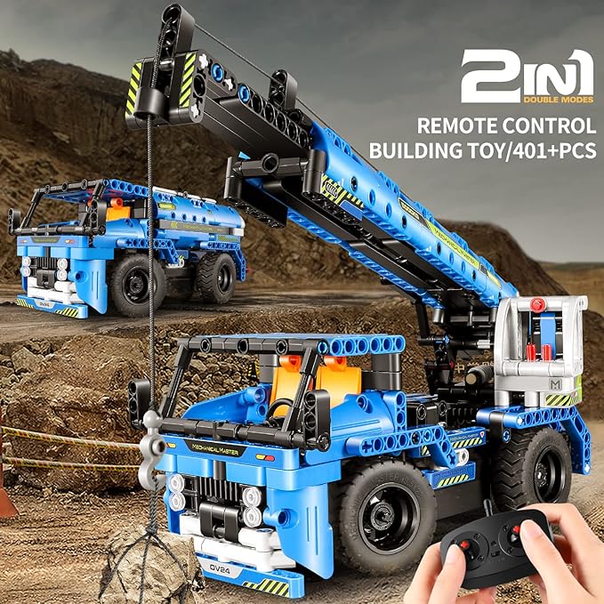 STEM RC Truck Building Toys, 2-in-1 Technic Vehicle Building Kits for Boys Age 8-12, Construction Erector Set Crane Truck Build Model for Boys Girls Age 6 7 8 9 10 11 12 13 14+