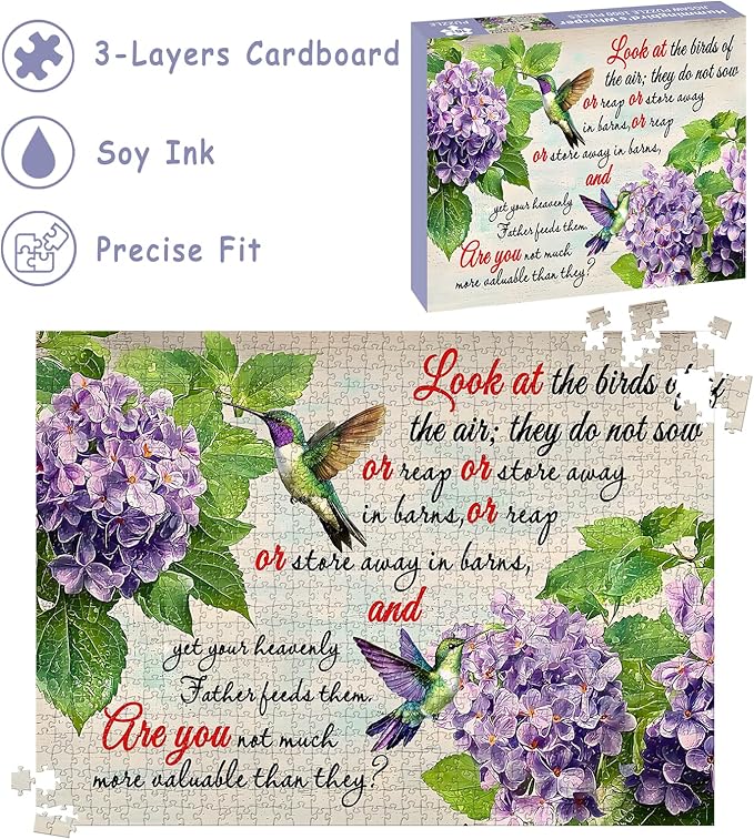 Puzzles for Adults 1000 Pieces, Christian Bible Jigsaw Puzzles - Hummingbird's Whisper, Impossible Christian Bible Puzzle for Seniors Families, 27.56x19.69 Inches, 1:1 Poster, Letter on The Back