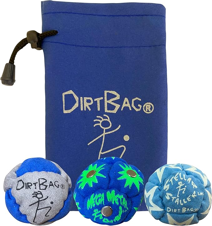 DIRTBAG All Star Footbag 3 Pack with Pouch, 100% Handmade, Premium Quality, Bright Vivid Colors, Signature Carry Bag