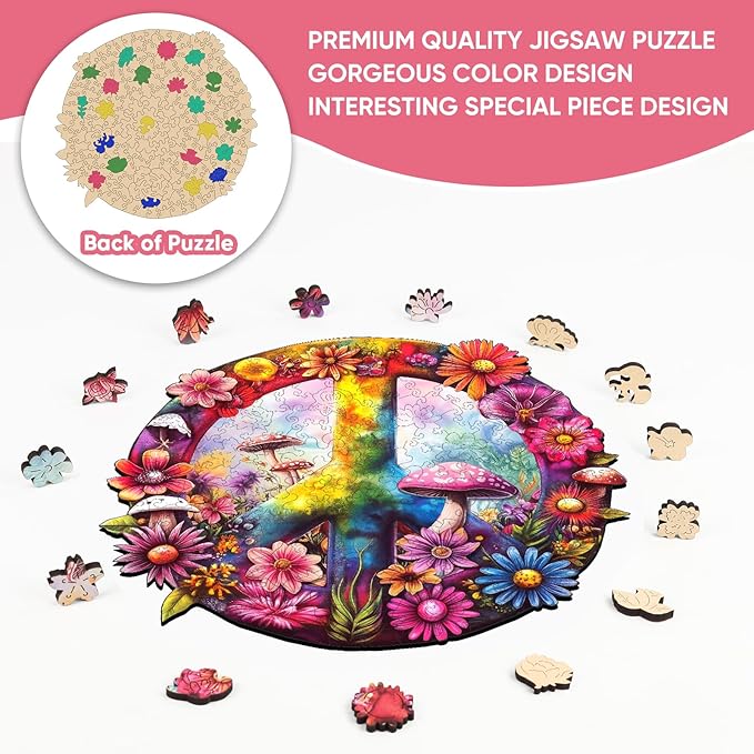 Mys Aurora Wooden Puzzles for Adults 500 Pieces, 5MM Thick Peace Jigsaw Puzzles, Unique Shape for Adults and Kids Birthday Gifts Family Puzzle Game, 16.4 x 15.1 Inches