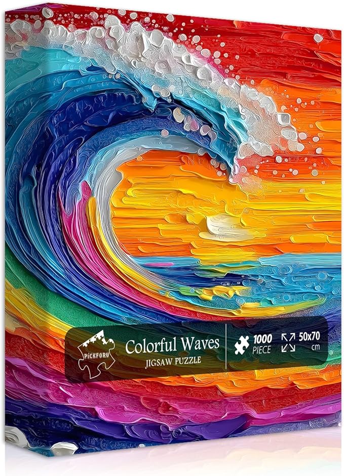 Impossible Puzzles for Adults 1000 Pieces, Colorful Ocean Wave Art Puzzle, Hard Difficult Jigsaw Puzzles Beach Painting, Gradient Rainbow Challenging Puzzles for Adults