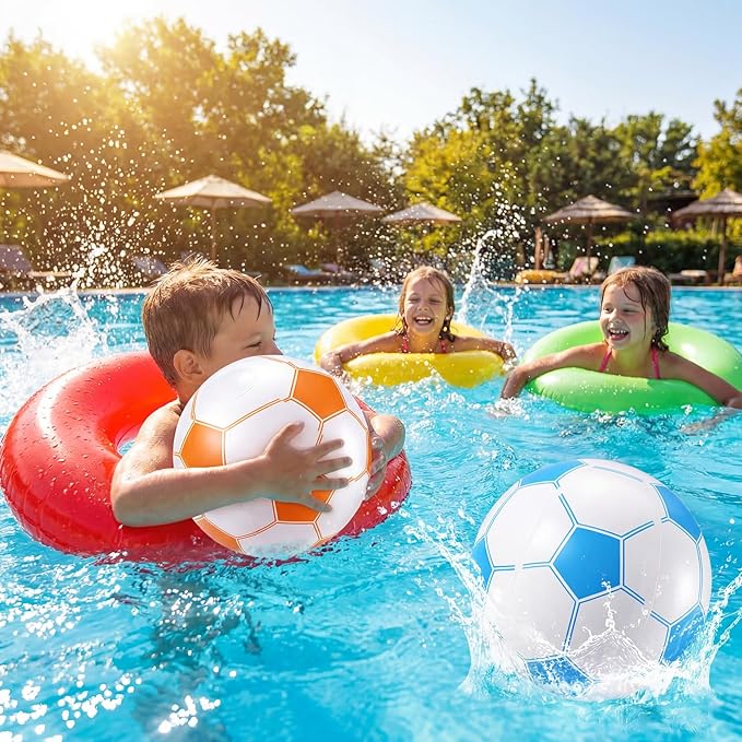 Sosation 8 Pcs Inflatable Sports Balls 16 Inch Inflatable Beach Ball Blow up Sports Party Decorations Swimming Pool Summer Pool Toys for Indoor Outdoor Beach (Multicolor Soccer Ball)