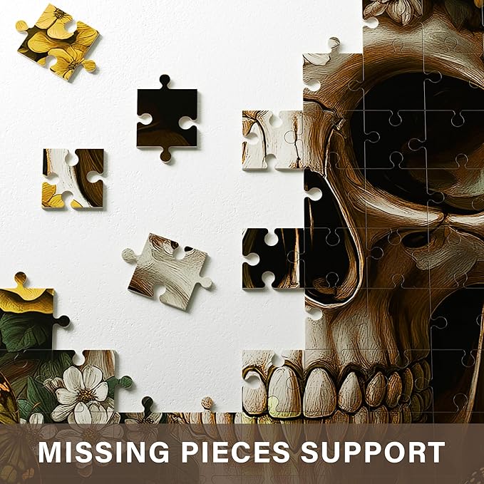 Vintage Skeleton’s Floral 1000-Piece Jigsaw Puzzle for Adults –Challenging Dark Halloween Skeleton Art, Premium Matte Finish, 27.56 x 19.68 Inches, Perfect for Game Nights