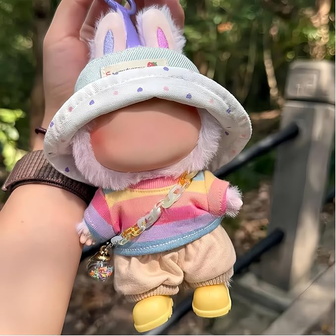 5 Set 17cm Doll Clothes, Clothes for Dolls Outfit, Accessories for 17cm Dolls Clothes T-Shirt + Pants + Hat + Wishing Bottle + Shoes, No Doll Included (Rainbow Wish)