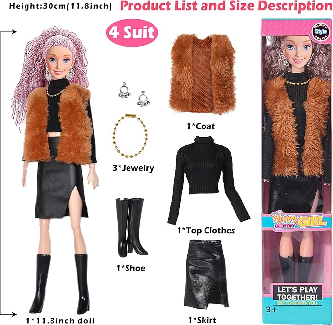 ebuddy 6 Pack 11.5 Inch Fashion Dolls Set - 6 Stylish White Skin Dolls with Unique Outfits & Accessories