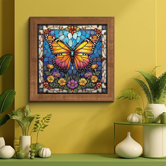 Butterfly Puzzles for Adults 1000 Pieces and up, Stained Glass Puzzle with Butterfly Flowers, PICKFORU Colorful Wall Art Puzzles as Home Decor